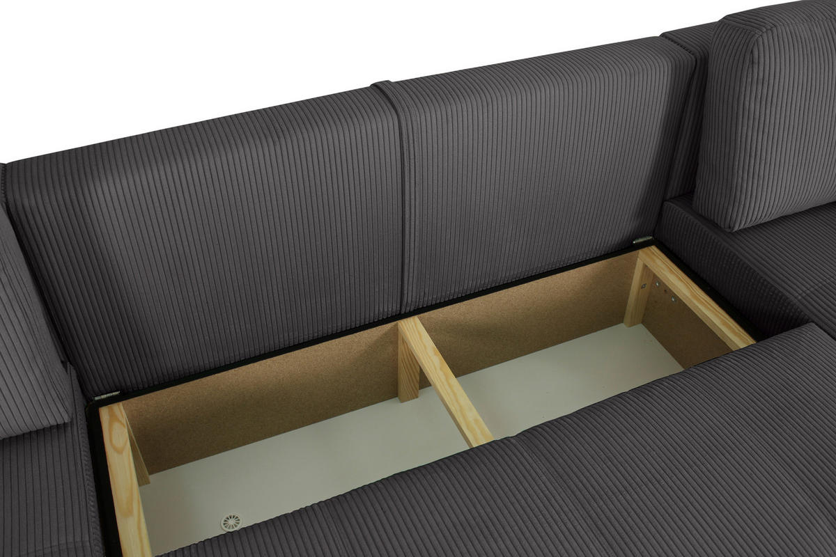 Wohnlandschaft inkl. Funktion Graphitfarben Cord  - Schwarz/Graphitfarben, KONVENTIONELL, Textil (146/317/146cm) - Xora