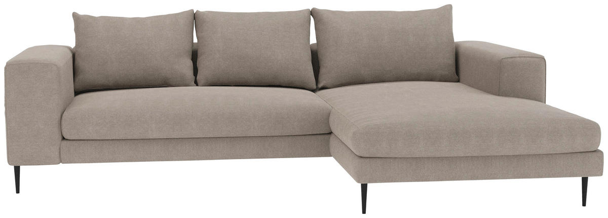 ECKSCHLAFSOFA AURORA Struktur Taupe  inkl. Rückenkissen, Bettkasten, Schlaffunktion, Rücken echt  - Taupe/Schwarz, MODERN, Textil/Metall (315/170cm) - Trendmanufaktur