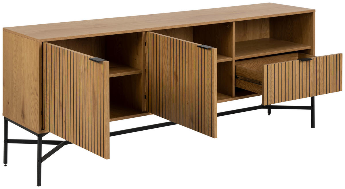 SIDEBOARD 180/70/40 cm  in Eichefarben  - Eichefarben/Schwarz, Design, Holzwerkstoff/Metall (180/70/40cm) - Livetastic