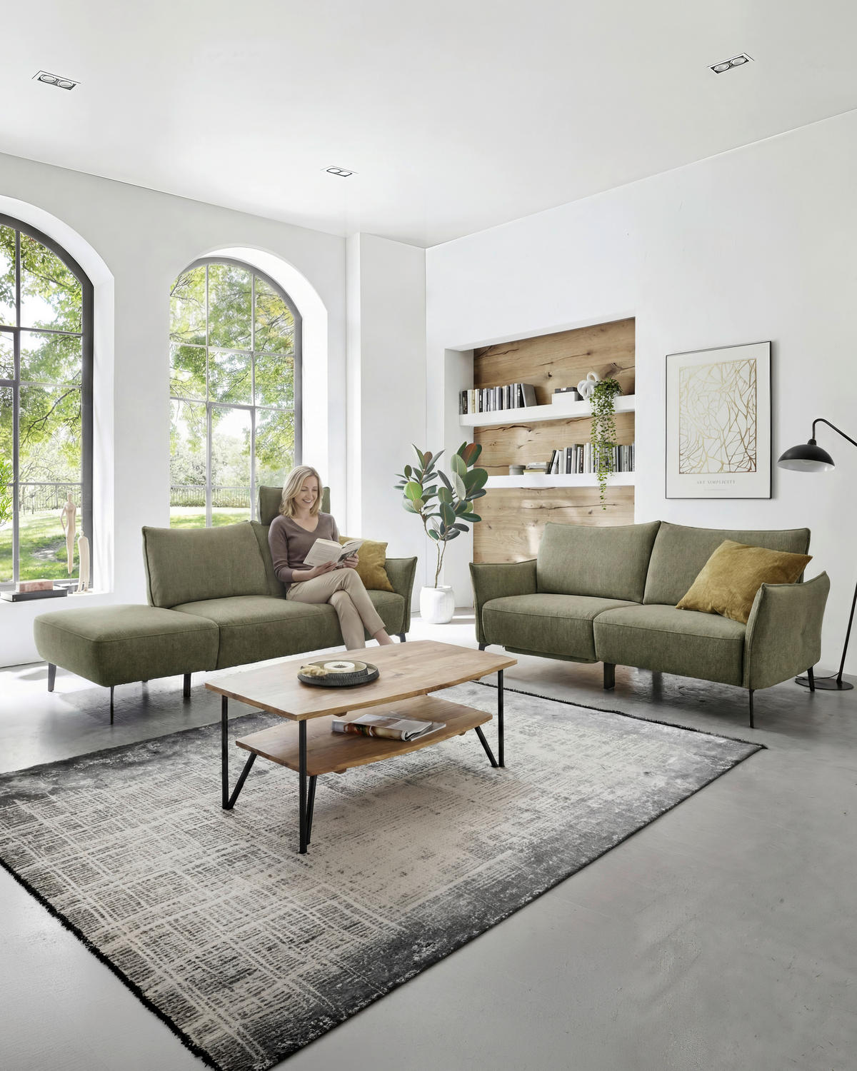 3-SITZER-SOFA Chenille Grün  - Schwarz/Grün, Konventionell, Textil/Metall (184/90/92cm) - Elegando