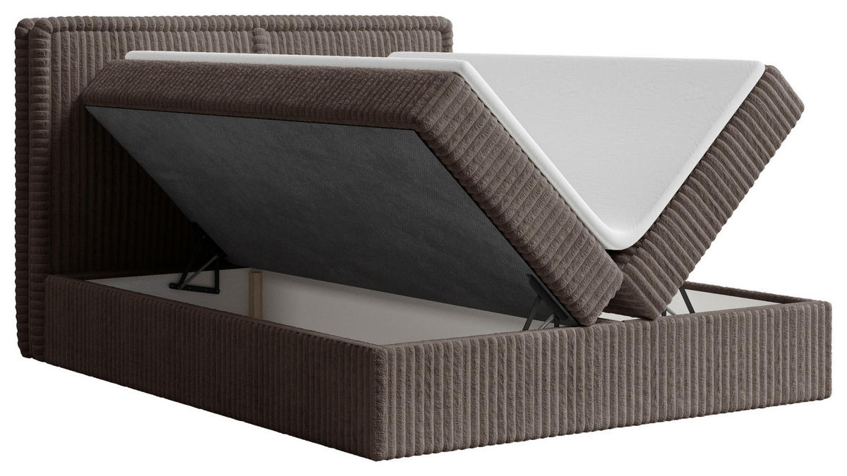 BOXBETT 160/200 cm,  in Braun, Bettkasten, Topper, H2 + H3 = mittel + fest  - Schwarz/Braun, MODERN, Holz/Kunststoff (160/200cm) - MID.YOU