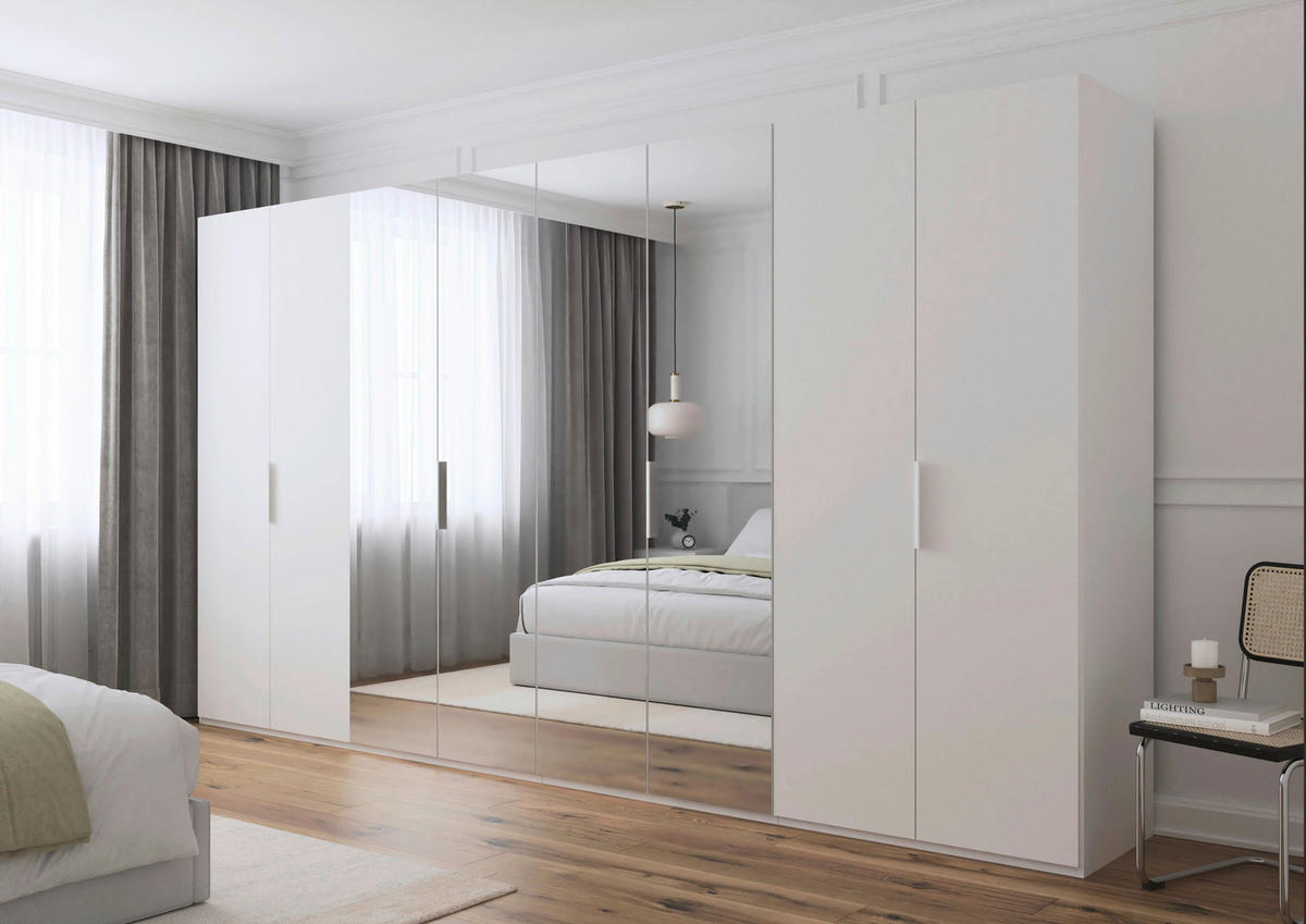 DREHTÜRENSCHRANK 400/223/61 cm,  in Weiß, 8-türig  - Weiß, Basics, Glas/Holzwerkstoff (400/223/61cm) - Novel