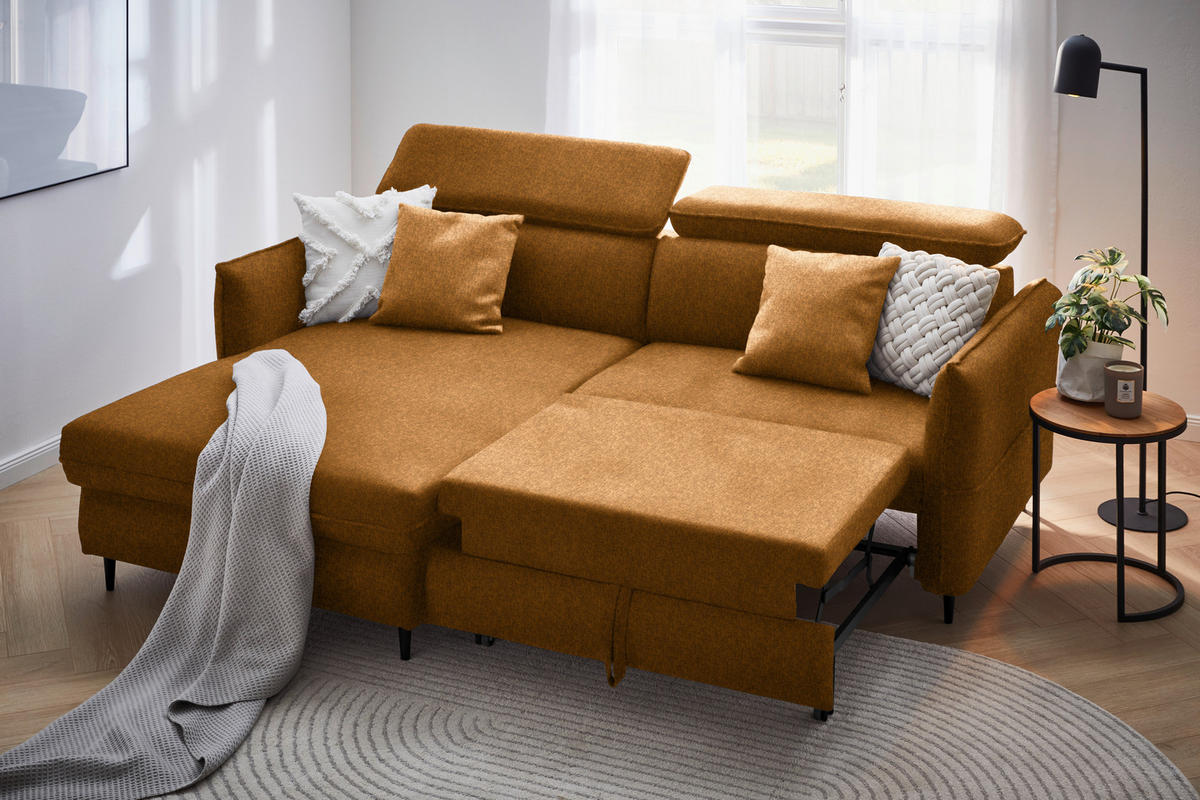 HÖRNSOFFA i sammet currygul, gul, orange  - orange/currygul, Design, trä/textil (185/232cm) - Livetastic
