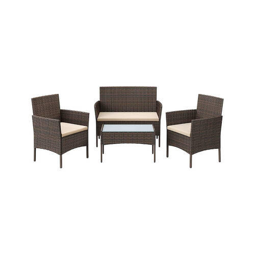 GARTENSET Flachgewebe Stahl  - Dunkelbraun/Beige, MODERN, Glas/Kunststoff - Modante