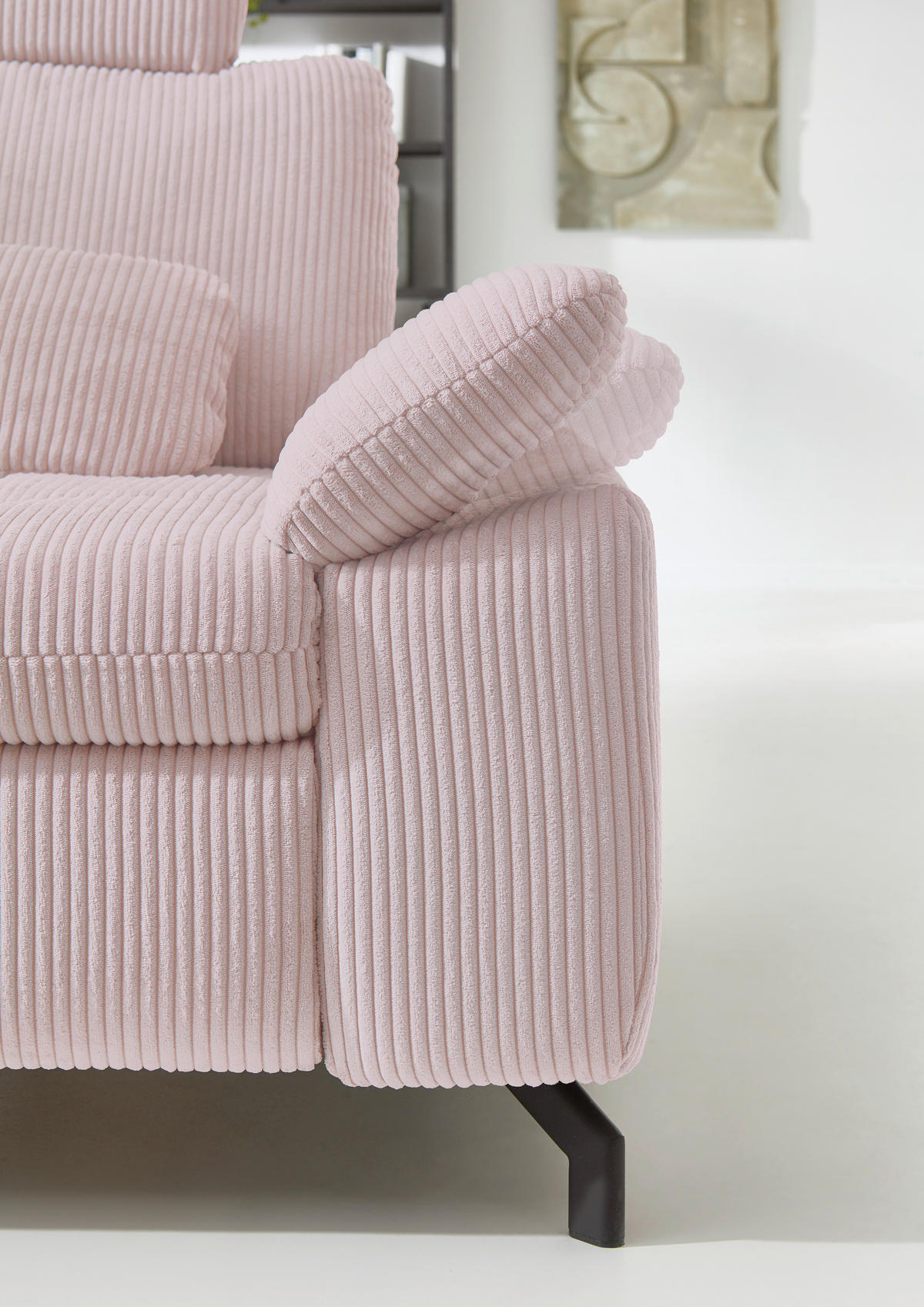 ECKSOFA in Cord, Velours Altrosa  - Schwarz/Altrosa, Design, Textil/Metall (197/291cm) - Beldomo Style