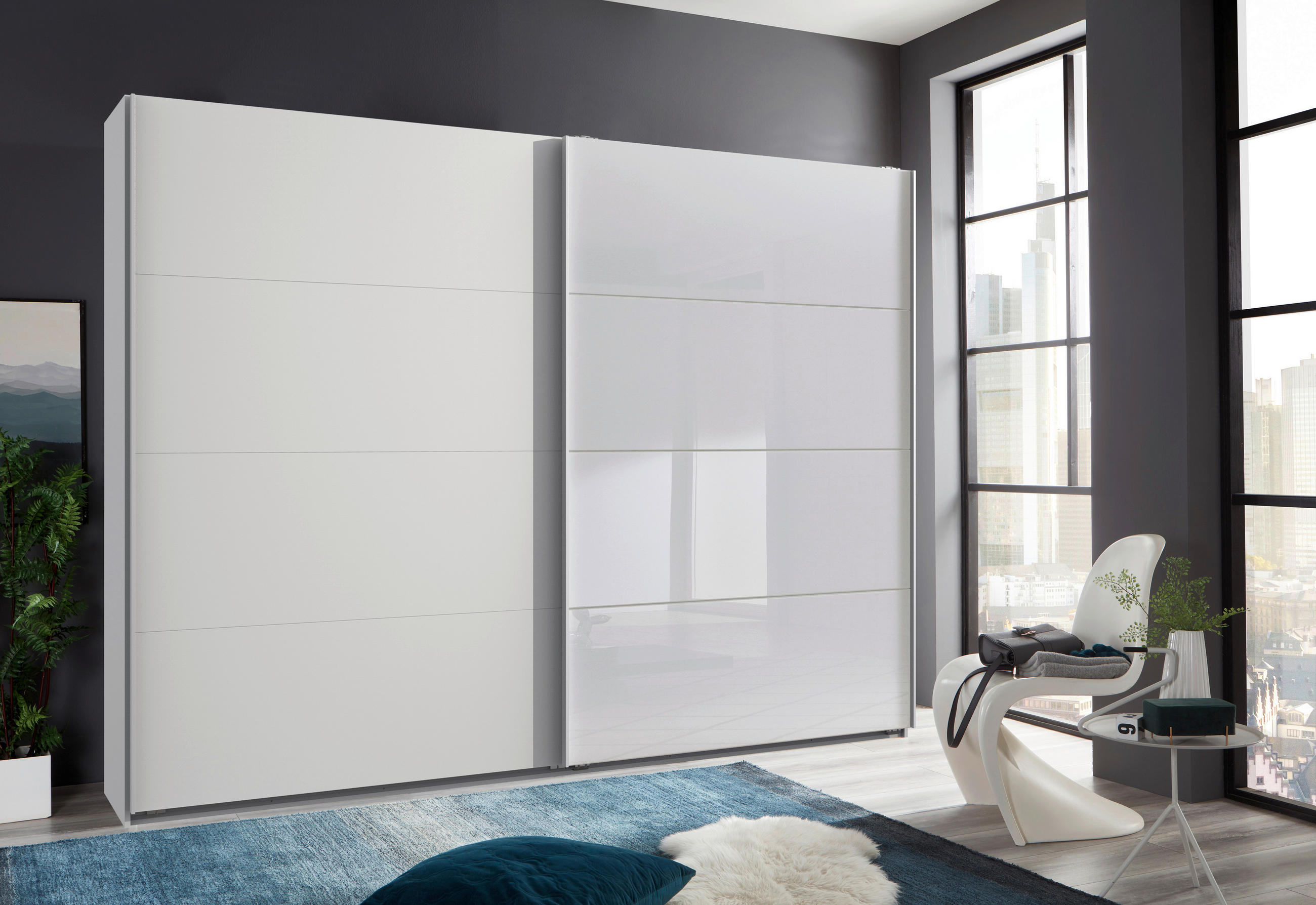 SCHWEBETÜRENSCHRANK in Weiss  - Weiss, Design, Glas/Holzwerkstoff (270/210/65cm) - Carryhome
