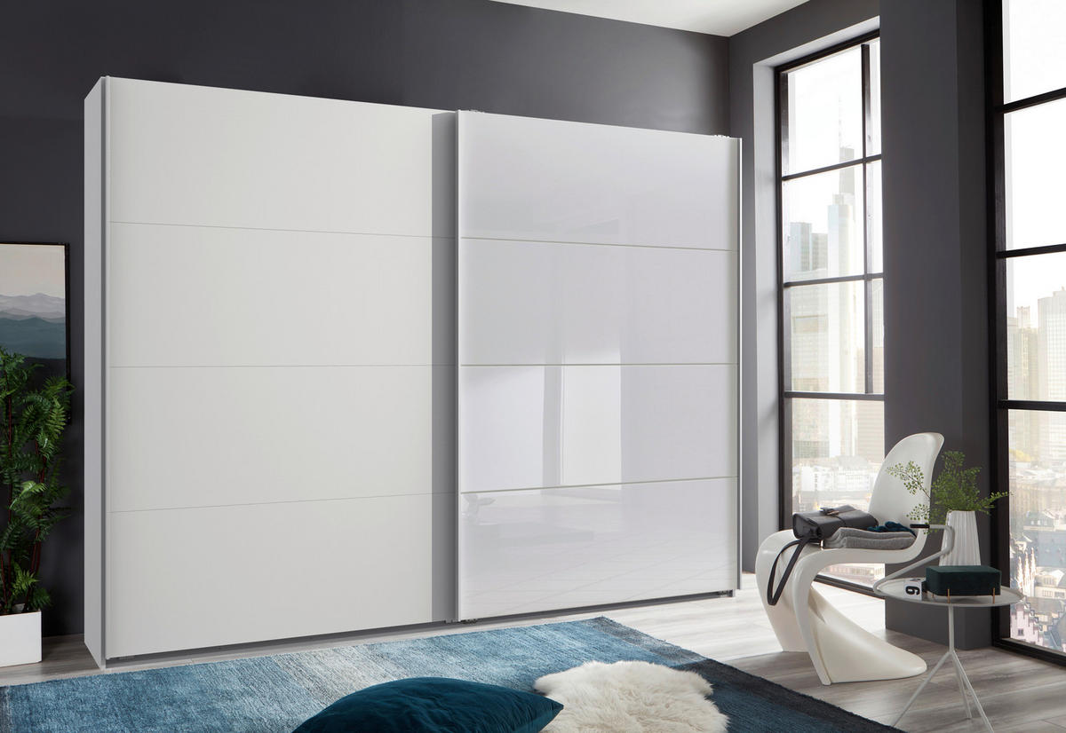 SCHWEBETÜRENSCHRANK in Weiss  - Weiss, Design, Glas/Holzwerkstoff (270/210/65cm) - Carryhome