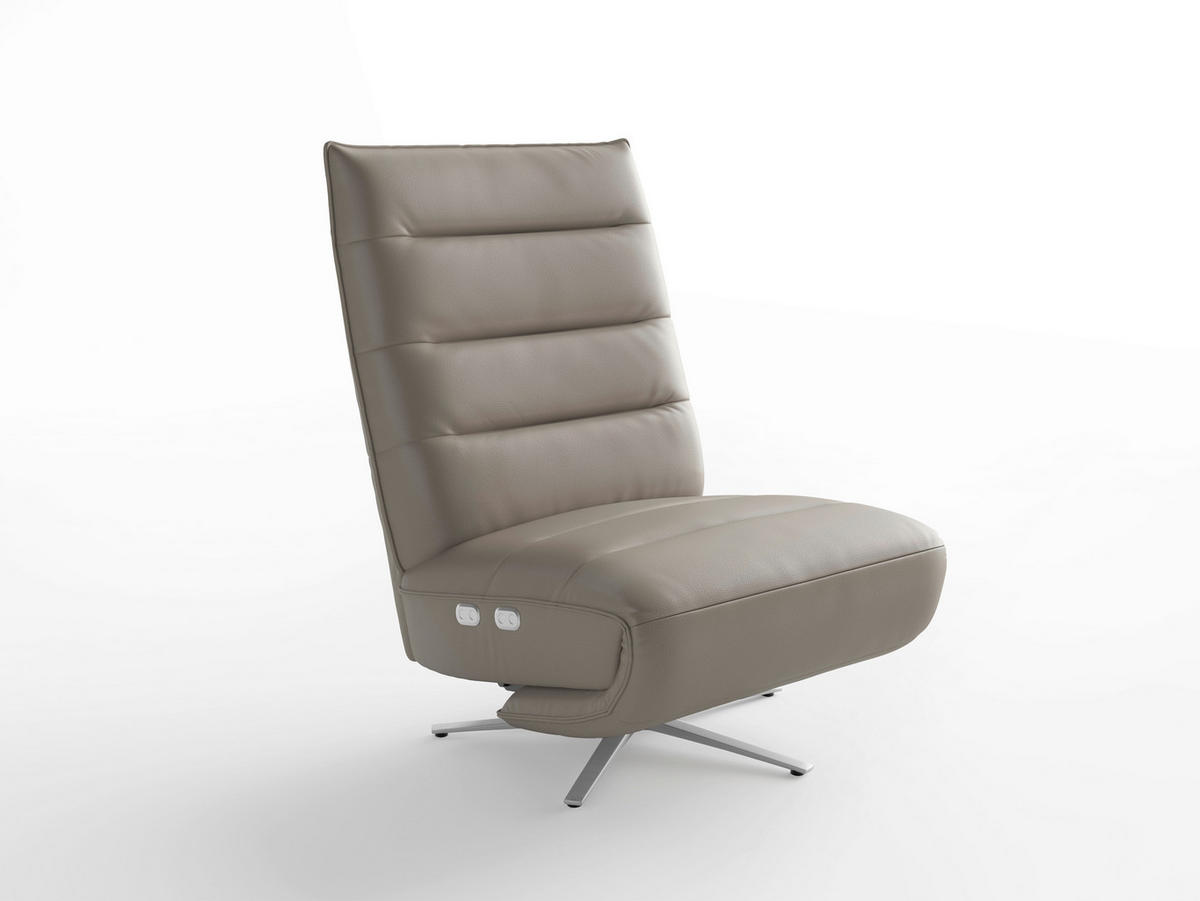RELAXSESSEL EVE E Echtleder Kopfteilverstellung, Rücken echt    - Silberfarben/Grau, Basics, Leder/Metall (80/109/98cm) - Sit & More