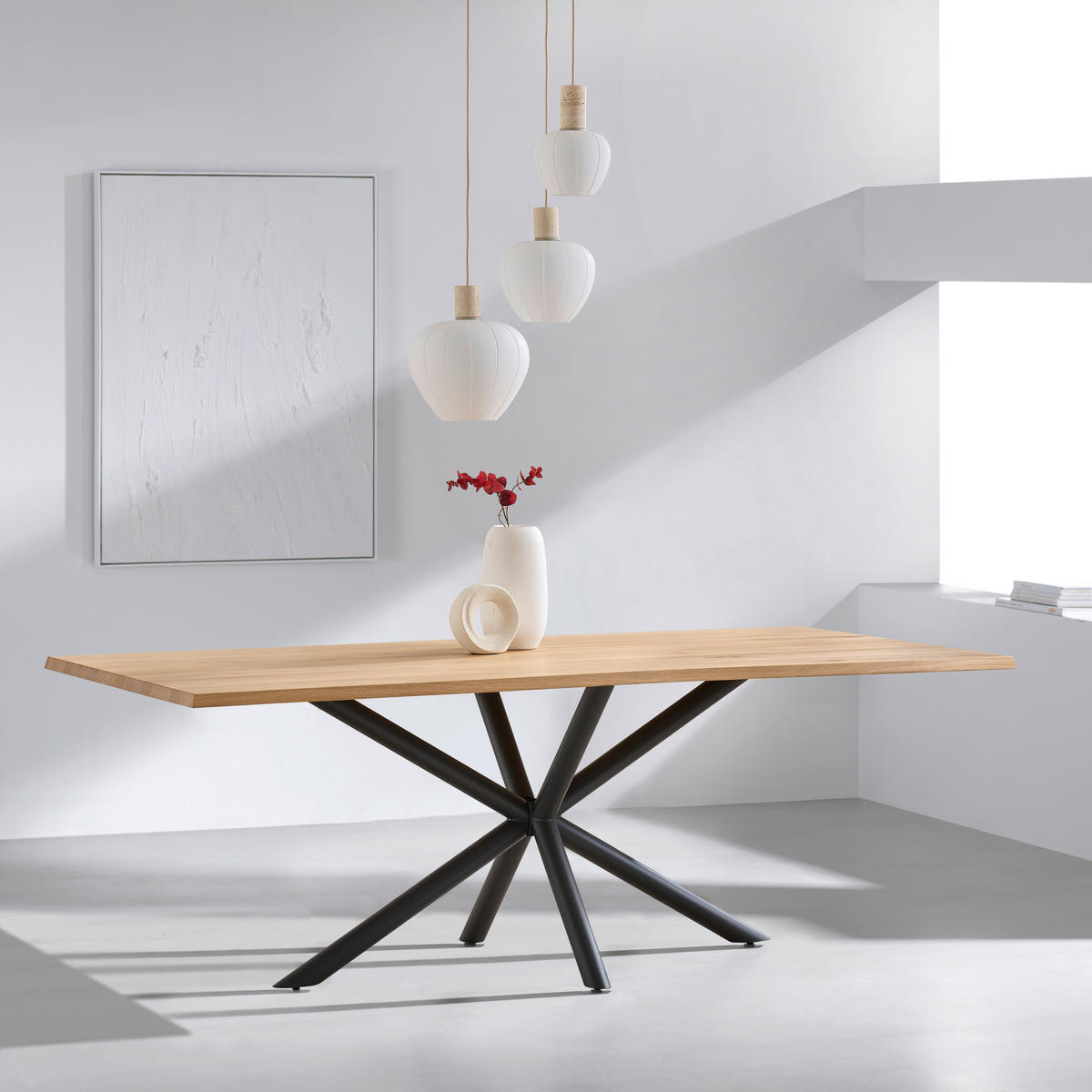 ESSTISCH Holz, Metall 220/95/76 cm  - Eiche Bianco/Schwarz, Design, Holz/Metall (220/95/76cm) - Dieter Knoll