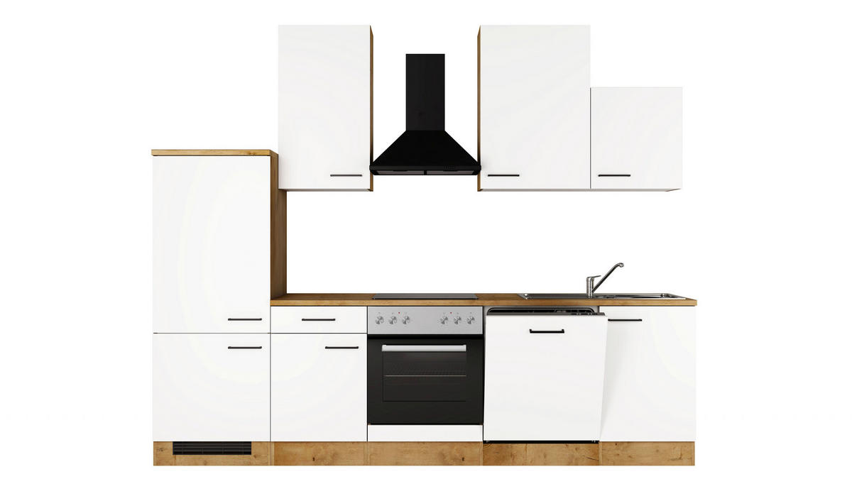 KÜCHENBLOCK 280 cm  in Eichefarben, Magnolie  - Eichefarben/Magnolie, Trend, Holzwerkstoff/Metall (280cm) - FlexWell