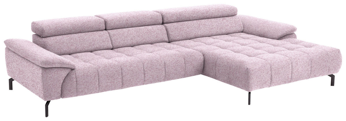 ECKSOFA in Chenille Rosa  - Schwarz/Rosa, Design, Textil/Metall (329/190cm) - Beldomo Style