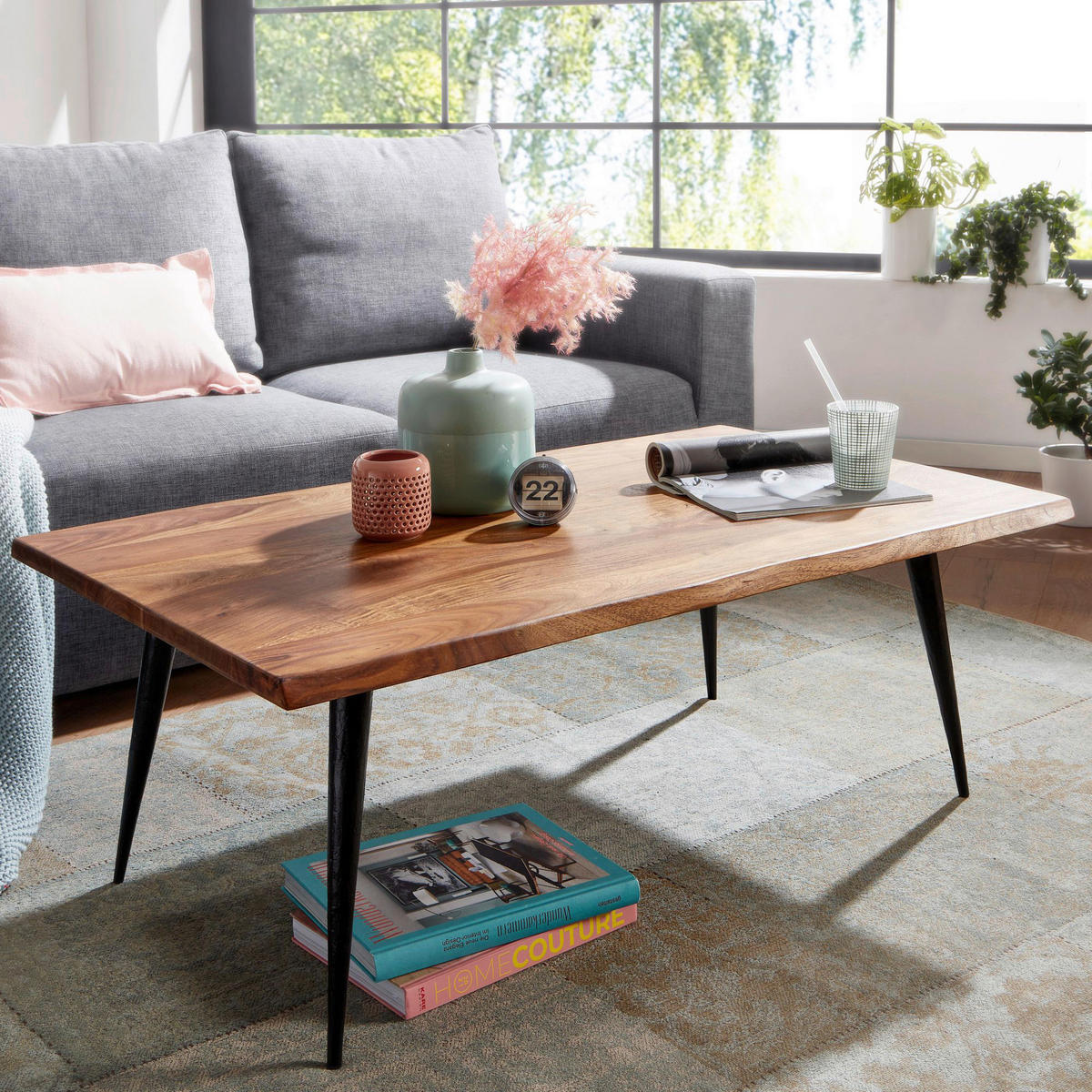 COUCHTISCH Sheesham massiv 110/60/40 cm rechteckig Sheeshamfarben  - Sheeshamfarben/Schwarz, MODERN, Holz/Metall (110/60/40cm) - MID.YOU