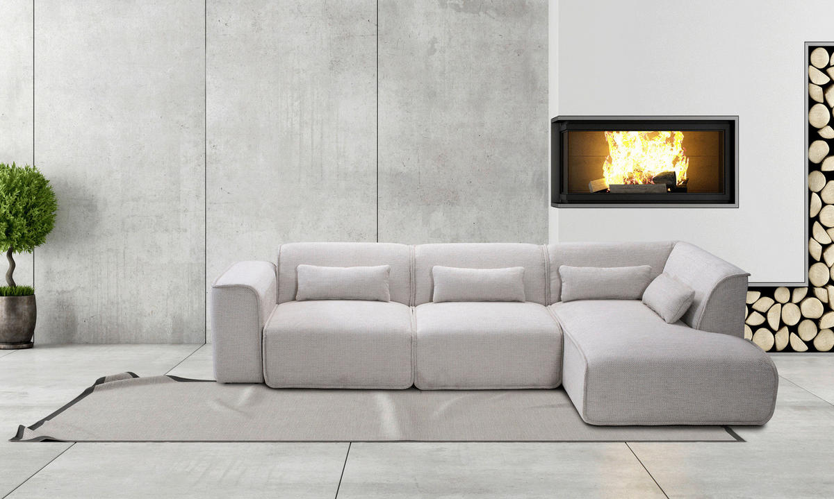 WOHNLANDSCHAFT LOMOCO MATEO in Flachgewebe Naturfarben  - Schwarz/Naturfarben, Design, Kunststoff/Textil (165/386/165cm) - Lomoco