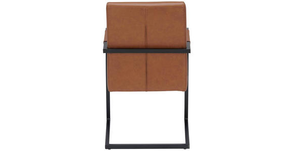 ARMLEHNSTUHL in Eisen Echtleder pigmentiert - Cognac/Schwarz, Design, Leder/Metall (55/91/64cm) - Ambia Home