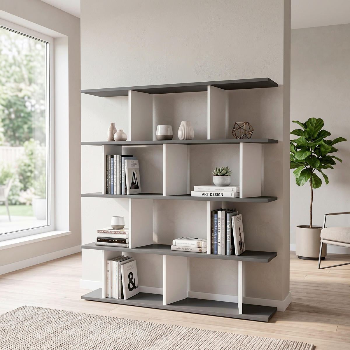 REGAL  130/137/25 cm  - Weiss/Anthrazit, Design, Holzwerkstoff (130/137/25cm) - Livetastic