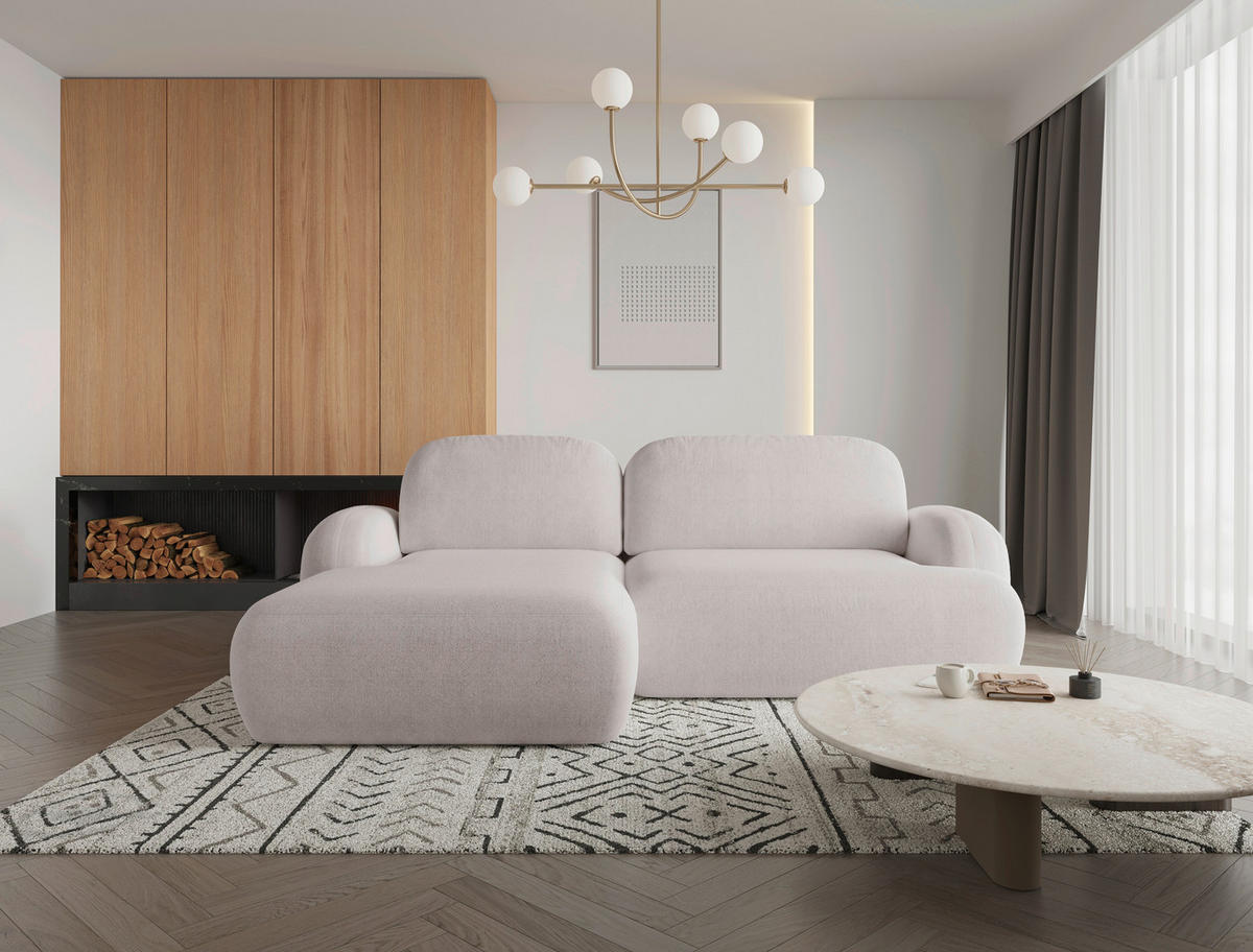 ECKSOFA Sevilla Plus in Bouclé Beige  275/175 cm  - Beige/Schwarz, Design, Kunststoff/Textil (275/175cm) - MID.YOU