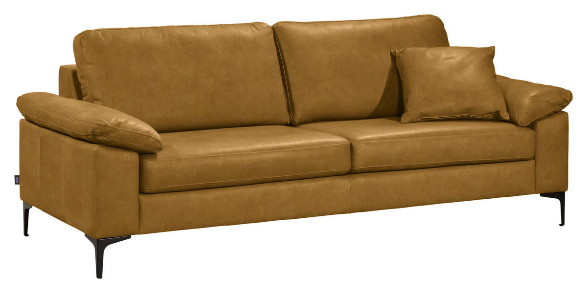 3-SITZER-SOFA  in Echtleder Currygelb   - Currygelb/Schwarz, Design, Leder/Metall (224/86/97cm) - Schöner Wohnen