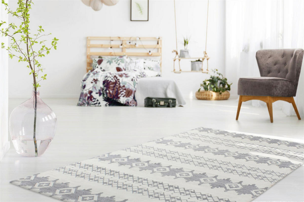 VINTAGE-TEPPICH  Wohnzimmer 80/150 cm Grau, Elfenbein rechteckig  - Elfenbein/Grau, Basics, Textil (80/150cm) - Kayoom
