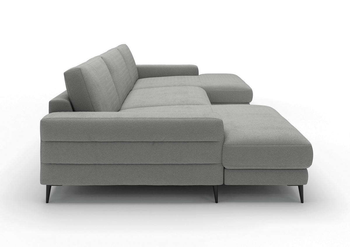 WOHNLANDSCHAFT Badia Base Silberfarben Feincord  - Silberfarben/Schwarz, Design, Textil/Metall (177/376/177cm) - Dieter Knoll