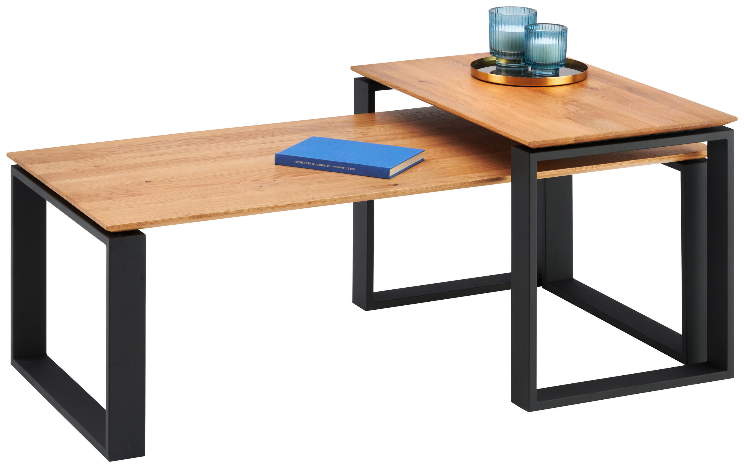 Hom`in SADA KONFERENČNÍCH STOLKŮ, černá, barvy dubu, dřevo, kov, 65-110/40/40-50 cm