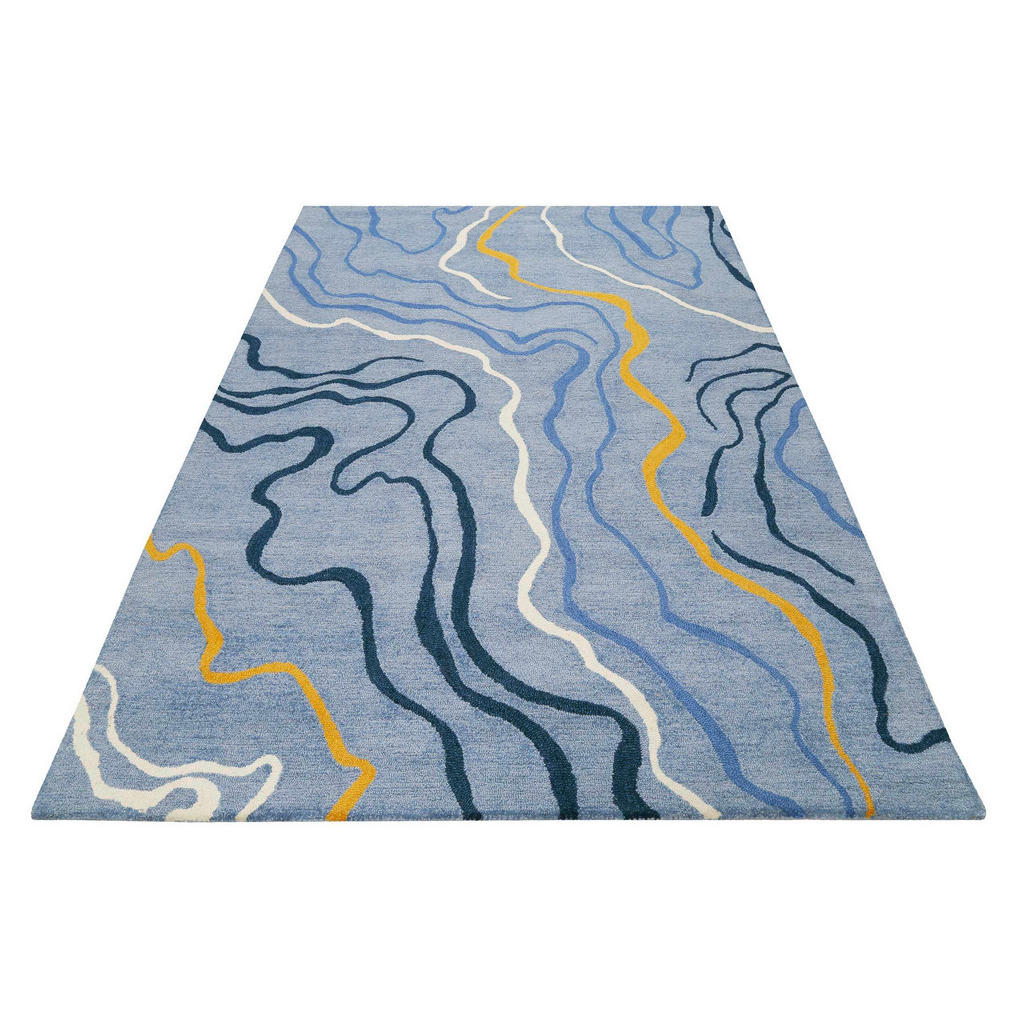 Thumbnail - Esprit Flachwebeteppich Drive, Blau, Gelb, Hellblau, Textil, Abstraktes, rechteckig, 70x140 cm, GoodWeave, für Fußbodenh...