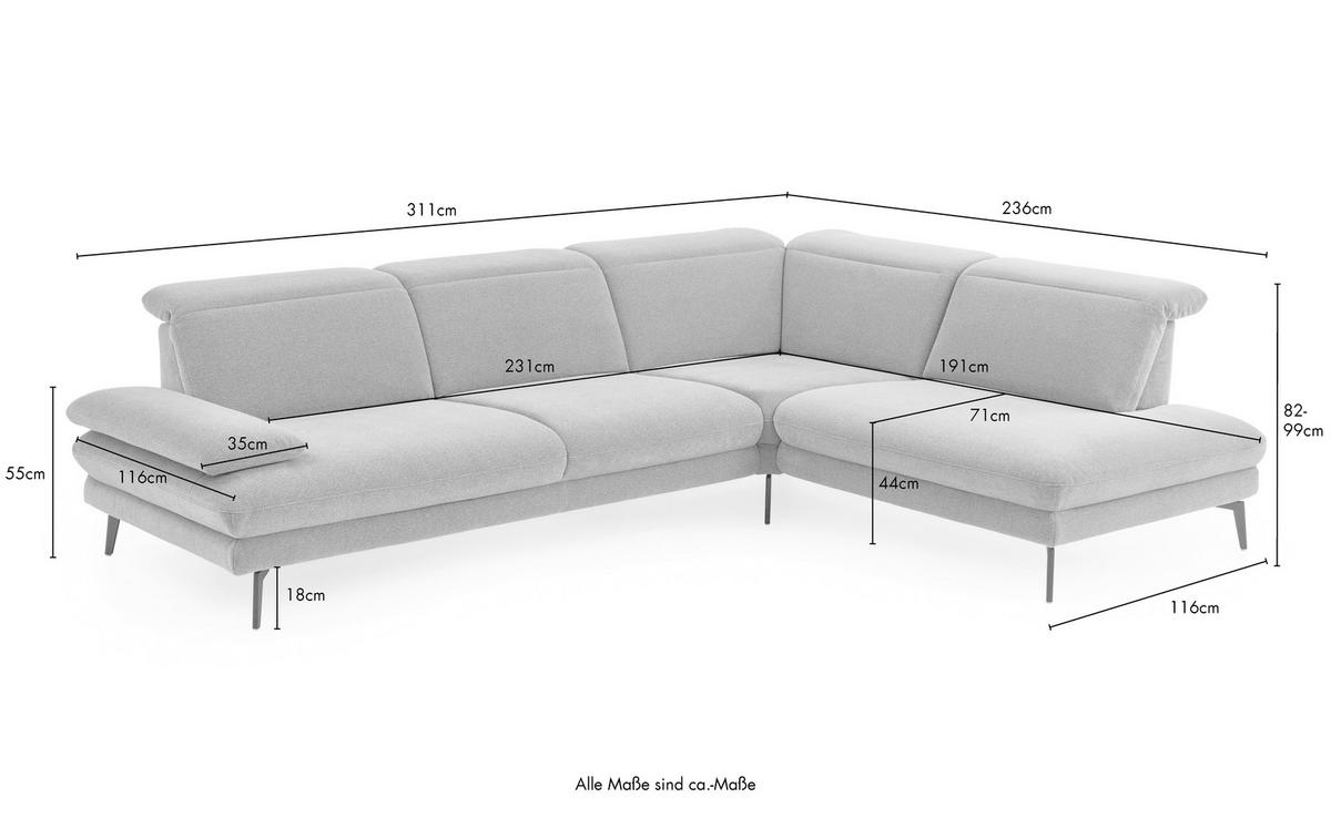 ECKSOFA Beldomo System Dunkelgelb Chenille Rücken echt, Kopfteilverstellung  - Dunkelgelb/Schwarz, Design, Textil/Metall (311/235cm) - Beldomo System