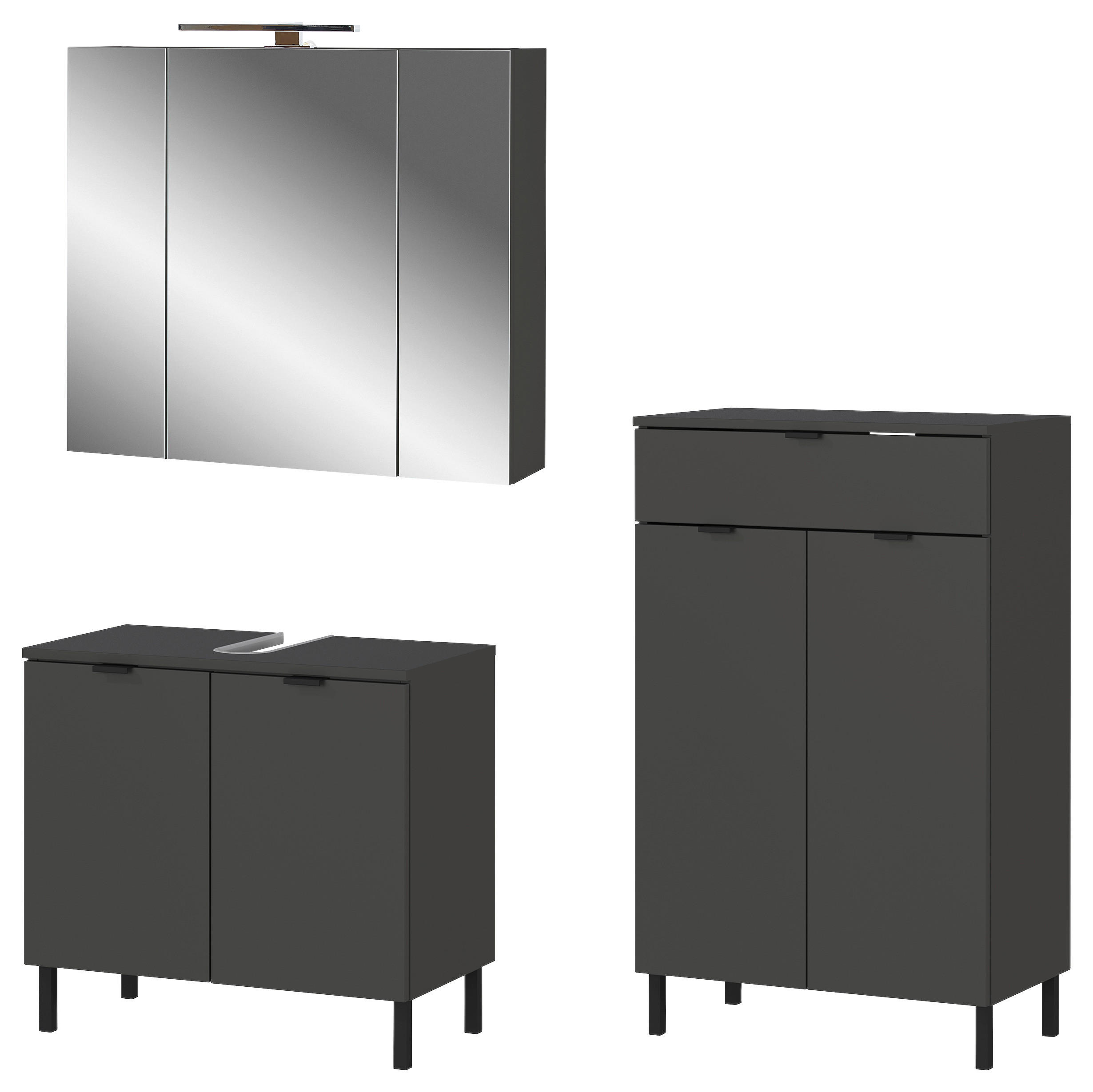 BADEZIMMER 3-teilig  in 136 cm  - Schwarz/Graphitfarben, MODERN, Holzwerkstoff/Metall (136cm) - Germania