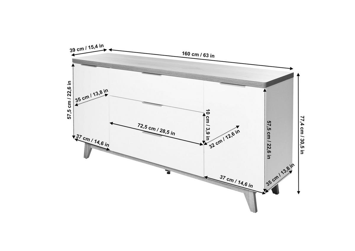 SIDEBOARD  160/77/39 cm 3 Schublade(n)  - Walnussfarben/Alufarben, KONVENTIONELL, Holzwerkstoff/Metall (160/77/39cm) - MID.YOU