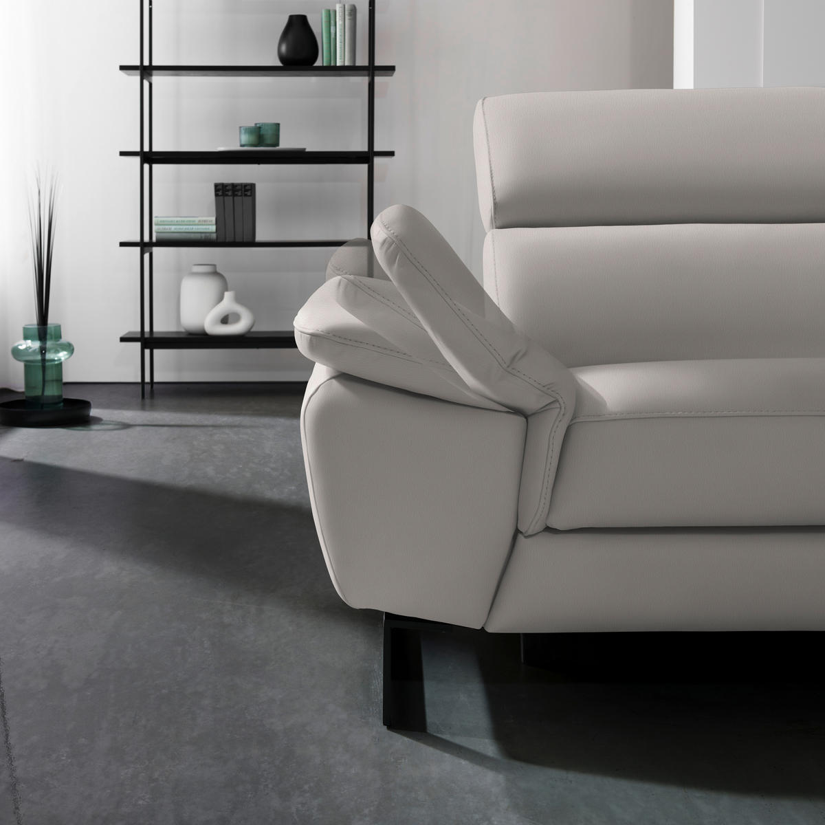ECKSOFA in Echtleder Greige  - Greige/Schwarz, Design, Leder/Metall (225/281cm) - Celina Home