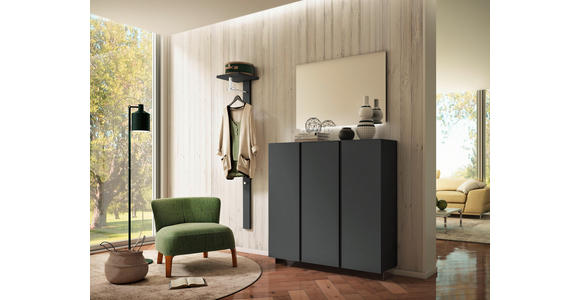 SCHUHSCHRANK Gardasee in 120/110/33 cm - Anthrazit, Design, Glas/Holzwerkstoff (120/110/33cm) - Moderano