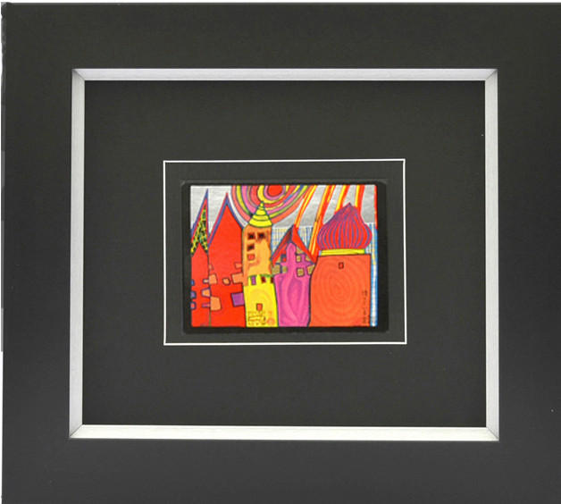 KUNSTDRUCK Hundertwasser Abstraktes, Architektur WARTENDE HÄUSER - Multicolor/Schwarz, Basics, Holzwerkstoff (38,5/43cm)