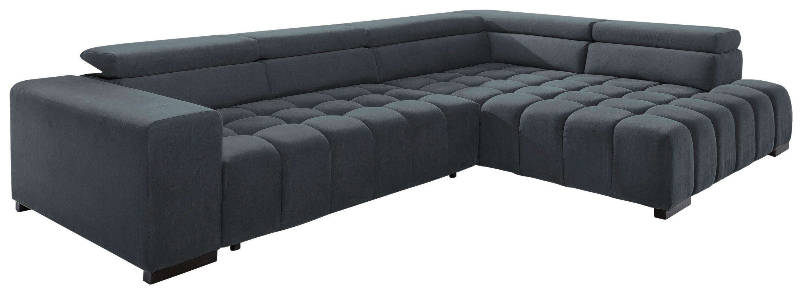 ECKSCHLAFSOFA Dunkelgrau Velours  - Dunkelgrau/Schwarz, Design, Holz/Textil (307/201cm) - Livetastic