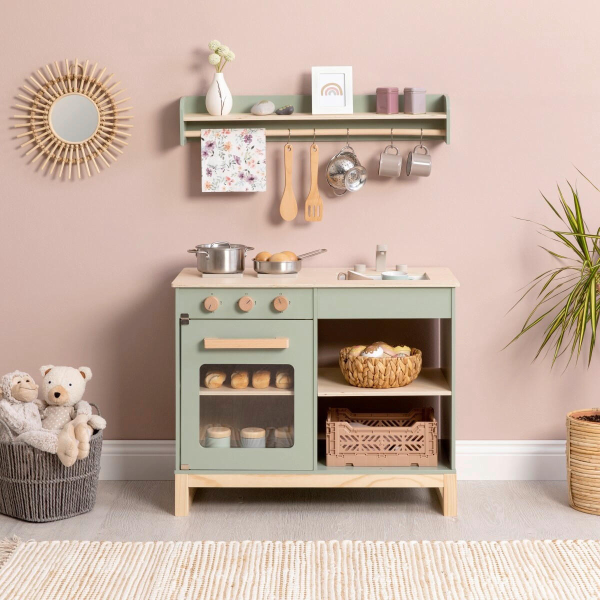 KINDERKÜCHE MAGNOLIA  - Salbeigrün/Naturfarben, Basics, Holz/Holzwerkstoff (68,5/35,8/62cm) - MUSTERKIND