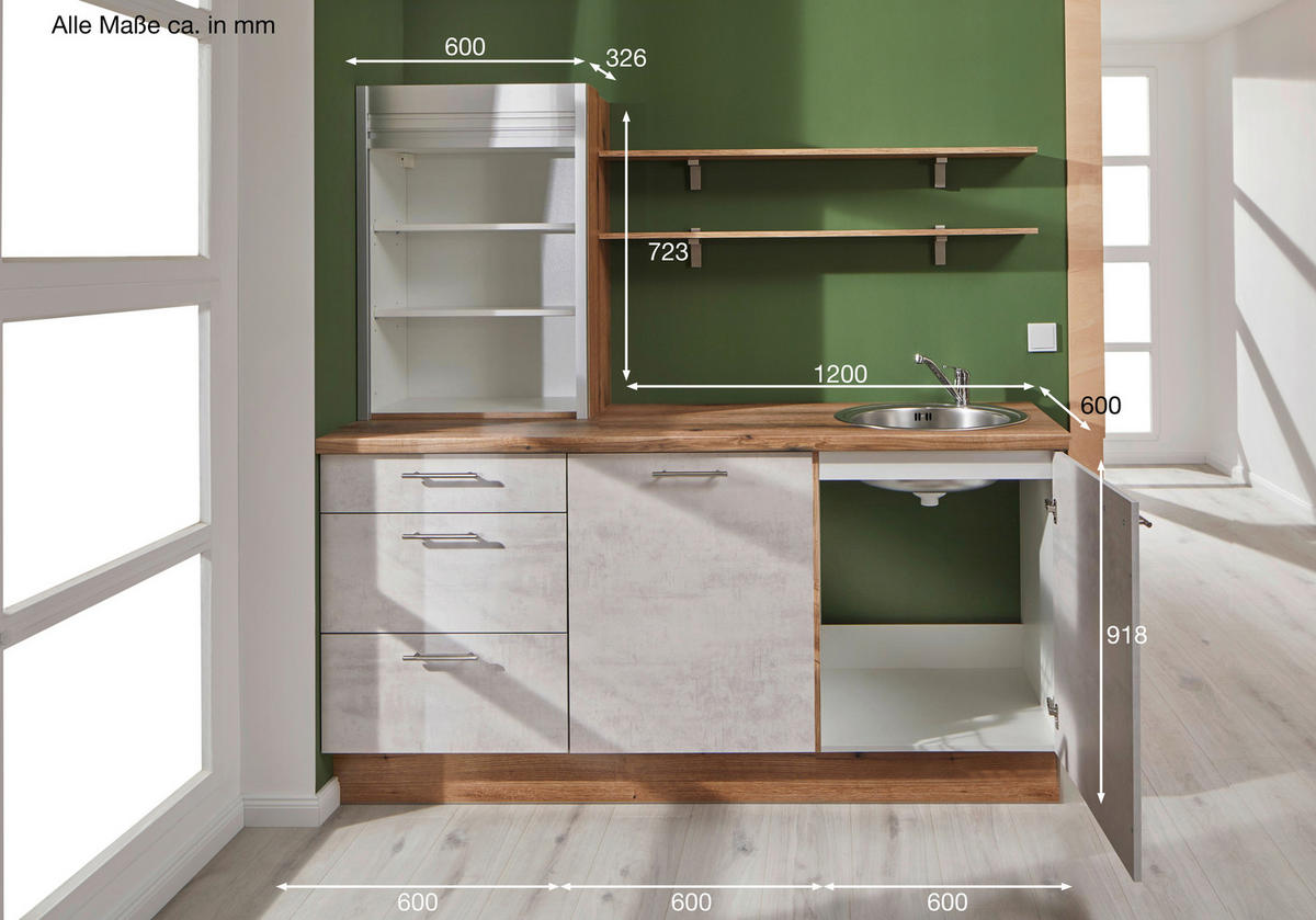 KÜCHENBLOCK 180 cm   in Graphitfarben, Eichefarben  - Edelstahlfarben/Eichefarben, Design, Holzwerkstoff/Metall (180cm) - Pino