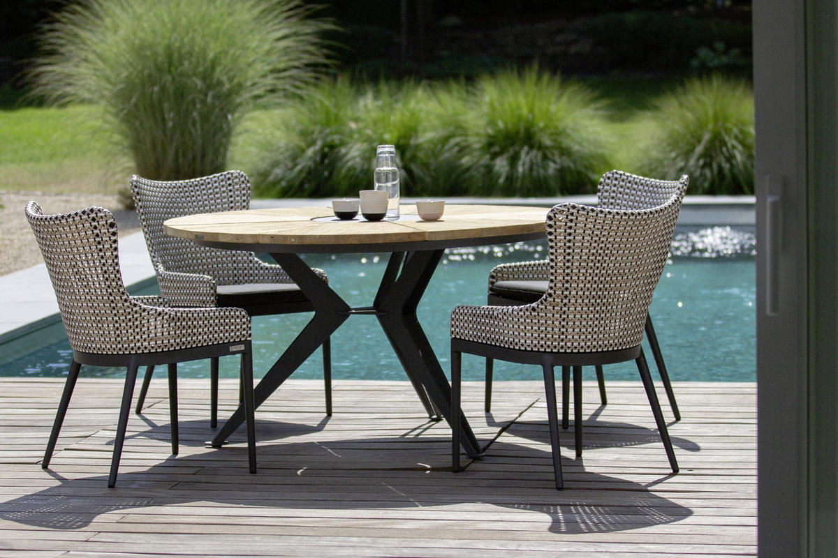 GARTENTISCH 140/140/76 cm Holz, Metall rund  - Anthrazit/Teakfarben, Design, Holz/Metall (140/140/76cm)