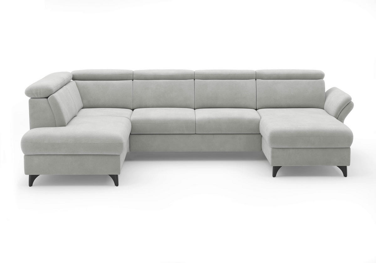 WOHNLANDSCHAFT GLENDALE E in Flachgewebe Silberfarben  - Silberfarben/Schwarz, KONVENTIONELL, Textil/Metall (193/321/166cm) - Sit & More