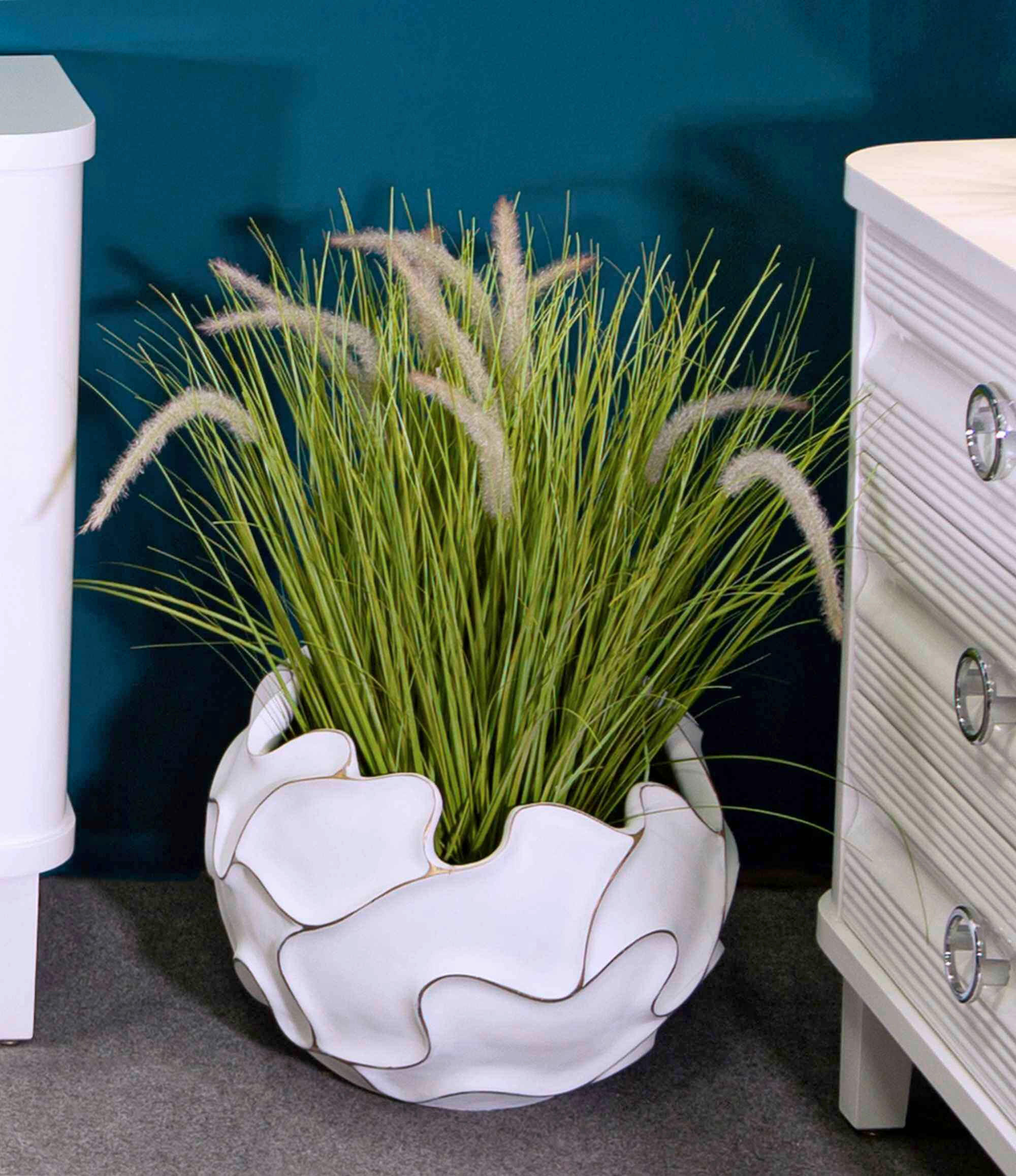 Vase Polyresin Lines  - Weiß, Basics, Kunststoff (44/37/44cm)