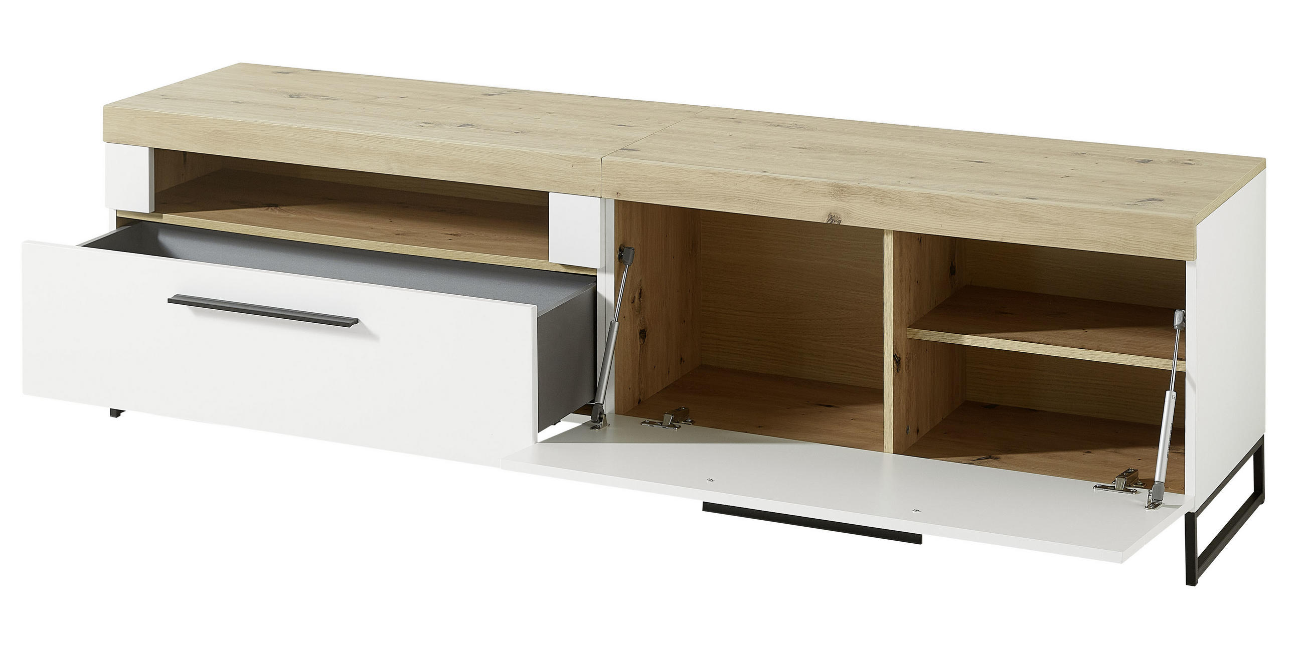 TV-ELEMENT Weiß, Eichefarben - Eichefarben/Schwarz, MODERN, Holzwerkstoff/Kunststoff (192/55/44cm) - Livetastic