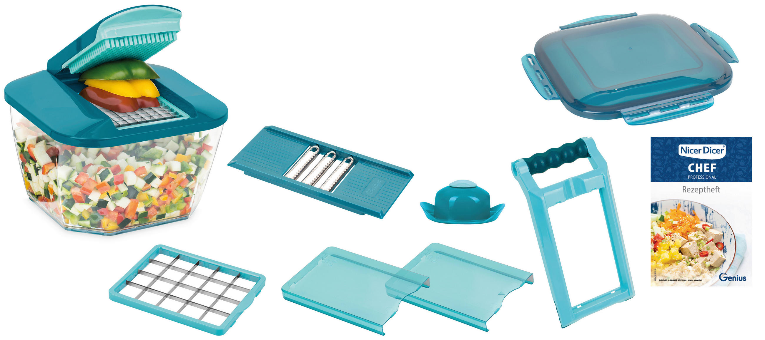 GEMÜSESCHNEIDERSET Nicer Dicer Chef Pro  - Petrol, Basics, Kunststoff/Metall (25/20,5/24,5cm) - Genius