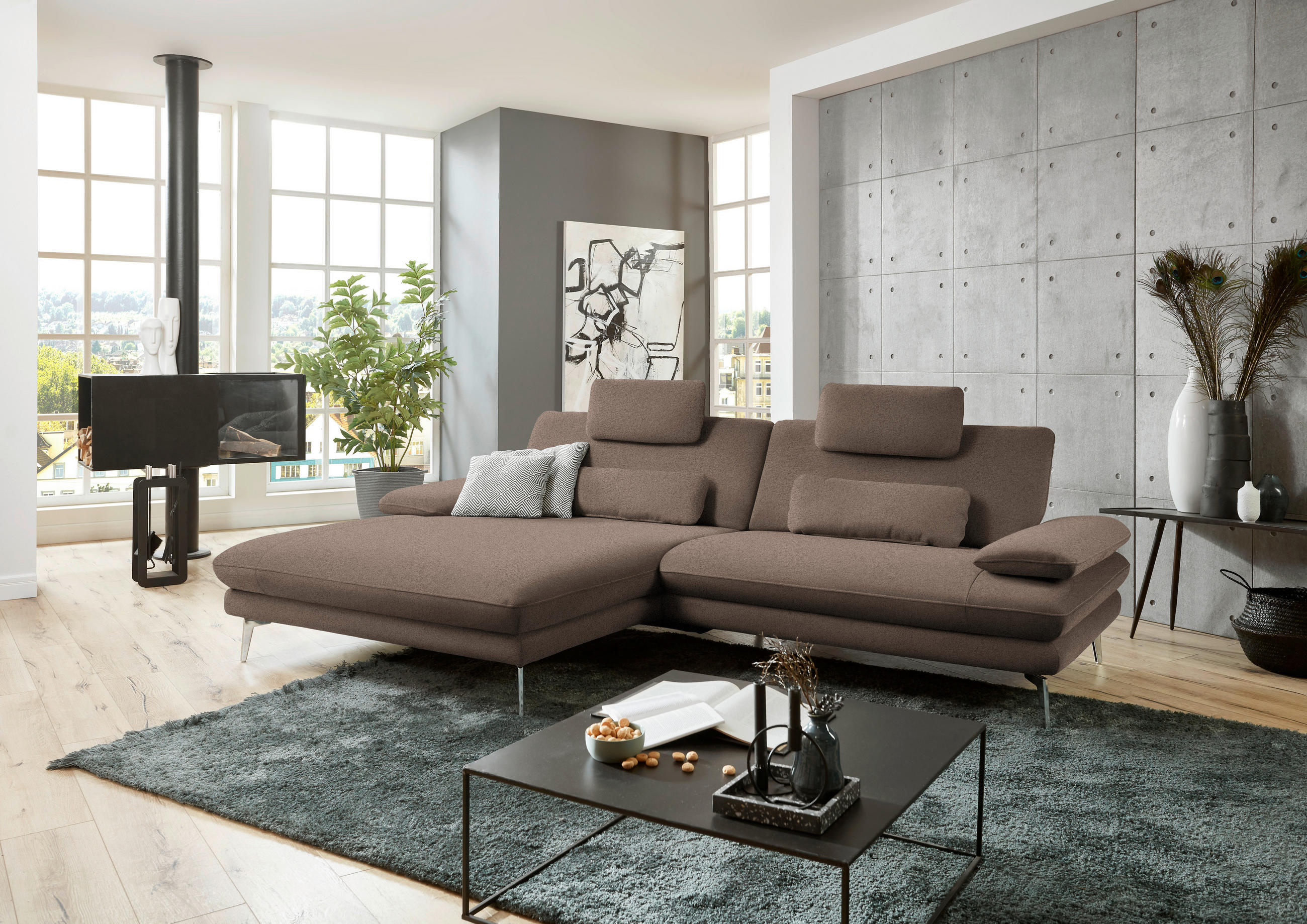 ECKSOFA Braun Webstoff  - Schwarz/Braun, Design, Textil/Metall (184/284cm) - Dieter Knoll