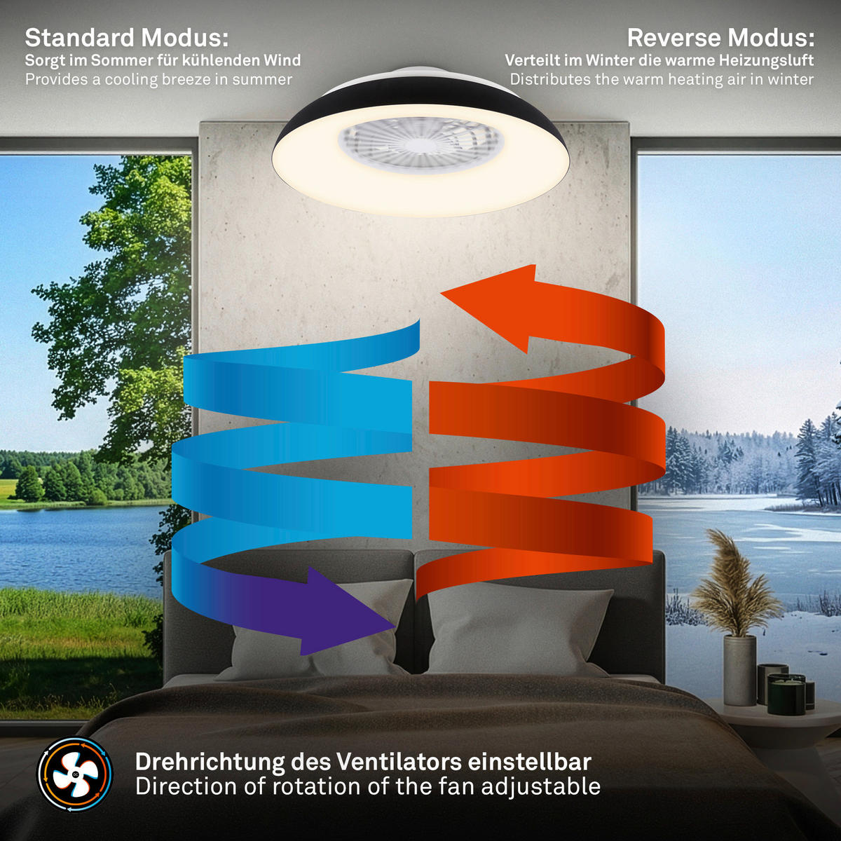 Deckenleuchte mit Ventilator 60/19 cm  - Schwarz/Weiß, Design, Kunststoff (60/19cm)