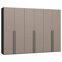 DREHTÜRENSCHRANK 303/220/59 cm,  in Schwarz, Hellbraun, 6-türig  - Hellbraun/Schwarz, Design, Glas/Holzwerkstoff (303/220/59cm) - Jutzler