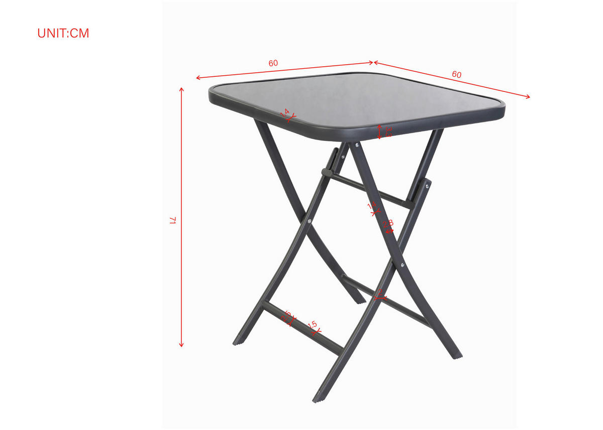 Masă grădină & terasă 60/60/72 cm   - argintiu, Basics, sticlă/metal (60/60/72cm) - Xora