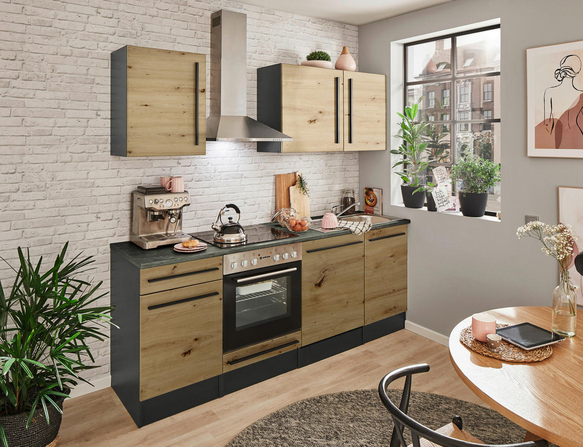 KÜCHENBLOCK 220 cm   in Anthrazit, Eiche Artisan  - Anthrazit/Schwarz, LIFESTYLE, Holzwerkstoff/Kunststoff (220cm) - MID.YOU