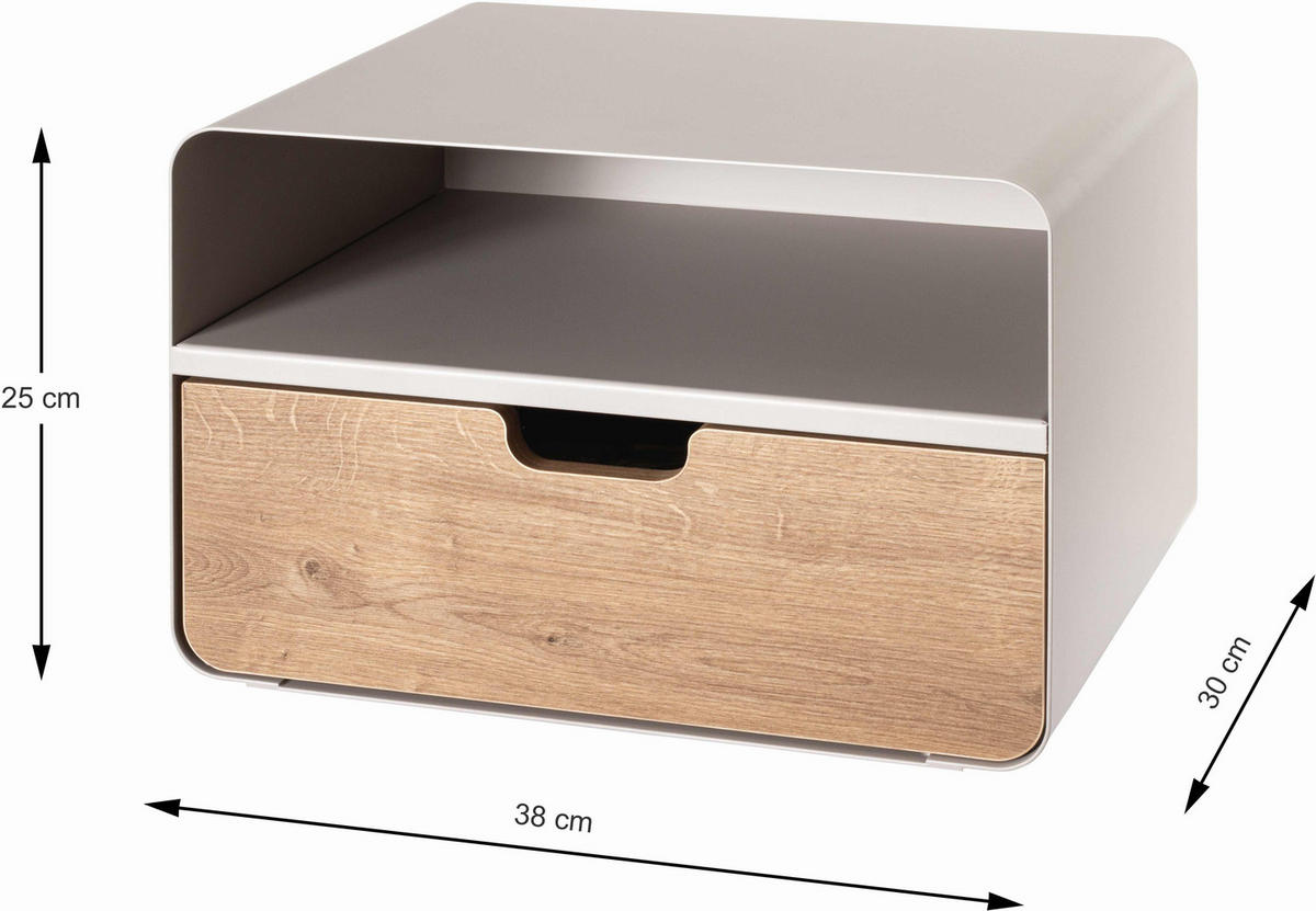 NACHTSCHRANK 38/25/30 cm  - Kaschmir/Eichefarben, MODERN, Holzwerkstoff/Metall (38/25/30cm)