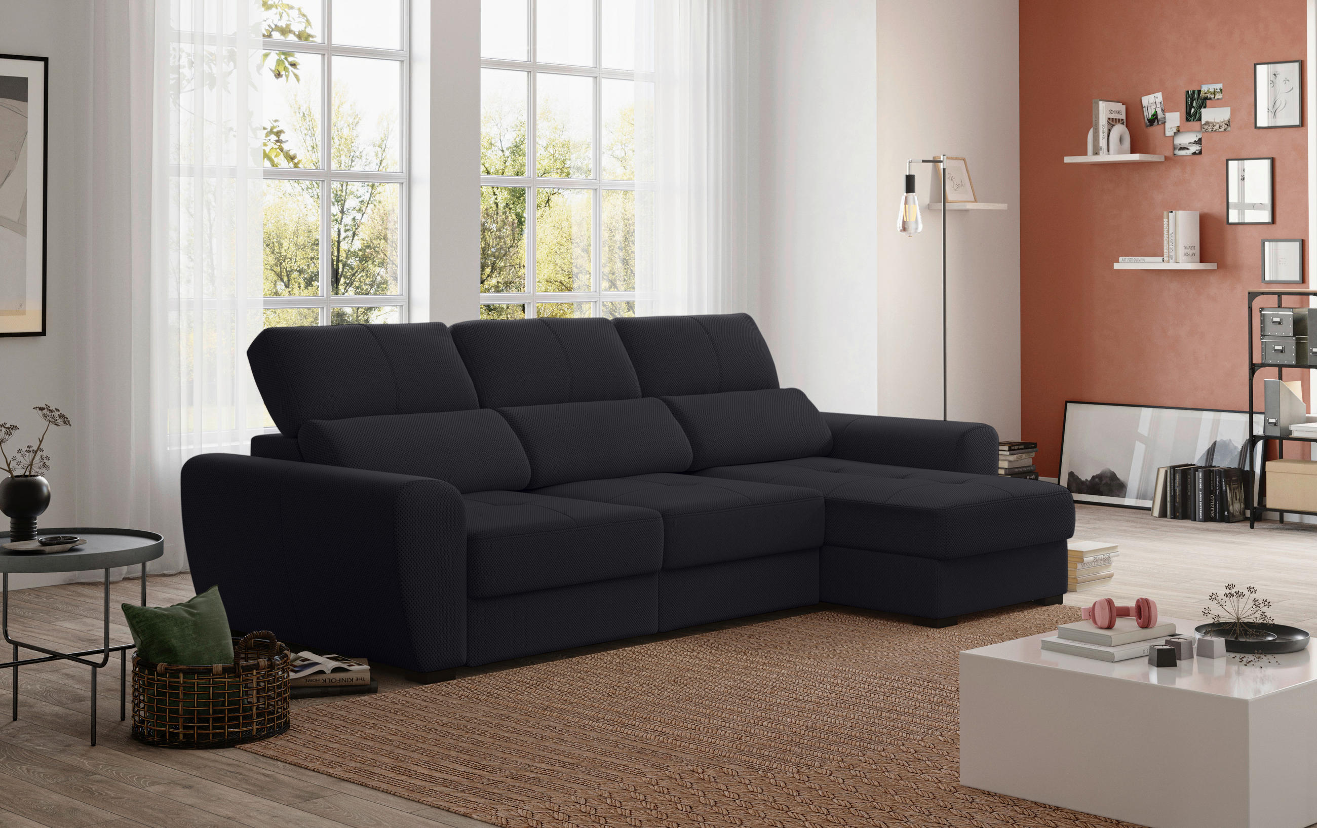 ECKSOFA in Velours Anthrazit  - Anthrazit/Schwarz, Konventionell, Kunststoff/Textil (285/177cm) - MID.YOU