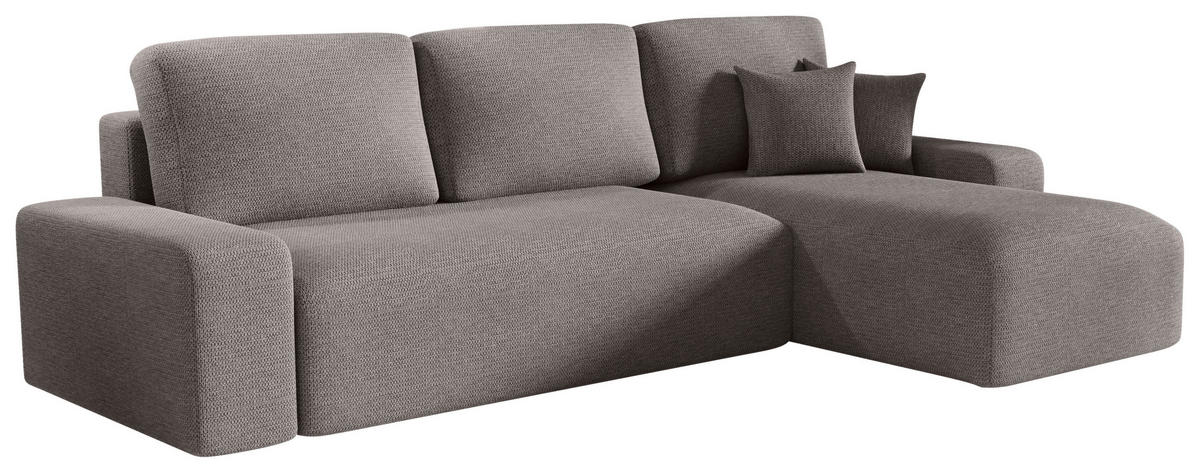 ECKSOFA Hellgrau Bouclé Zierkissen, Rückenkissen, Bettkasten, Schlaffunktion, Rücken echt, Stauraum  - Hellgrau/Schwarz, MODERN, Kunststoff/Textil (248/143cm) - Xora