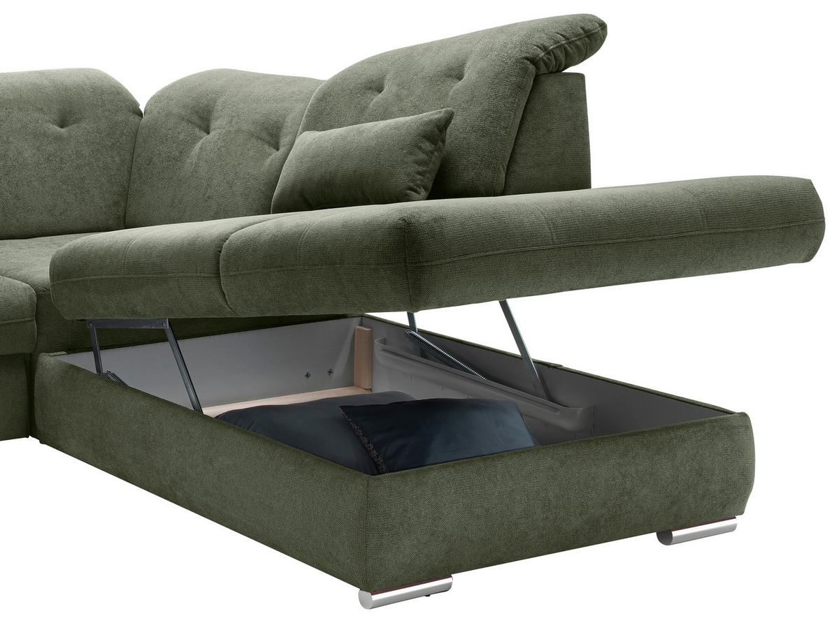 ECKSOFA in Chenille Dunkelgrün  - Chromfarben/Dunkelgrün, Modern, Textil/Metall (280/254cm) - Livetastic
