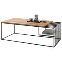 COUCHTISCH Eiche massiv Klarglas rechteckig Schwarz, Eichefarben  - Eichefarben/Schwarz, MODERN, Glas/Holz (120/40/60cm) - MID.YOU