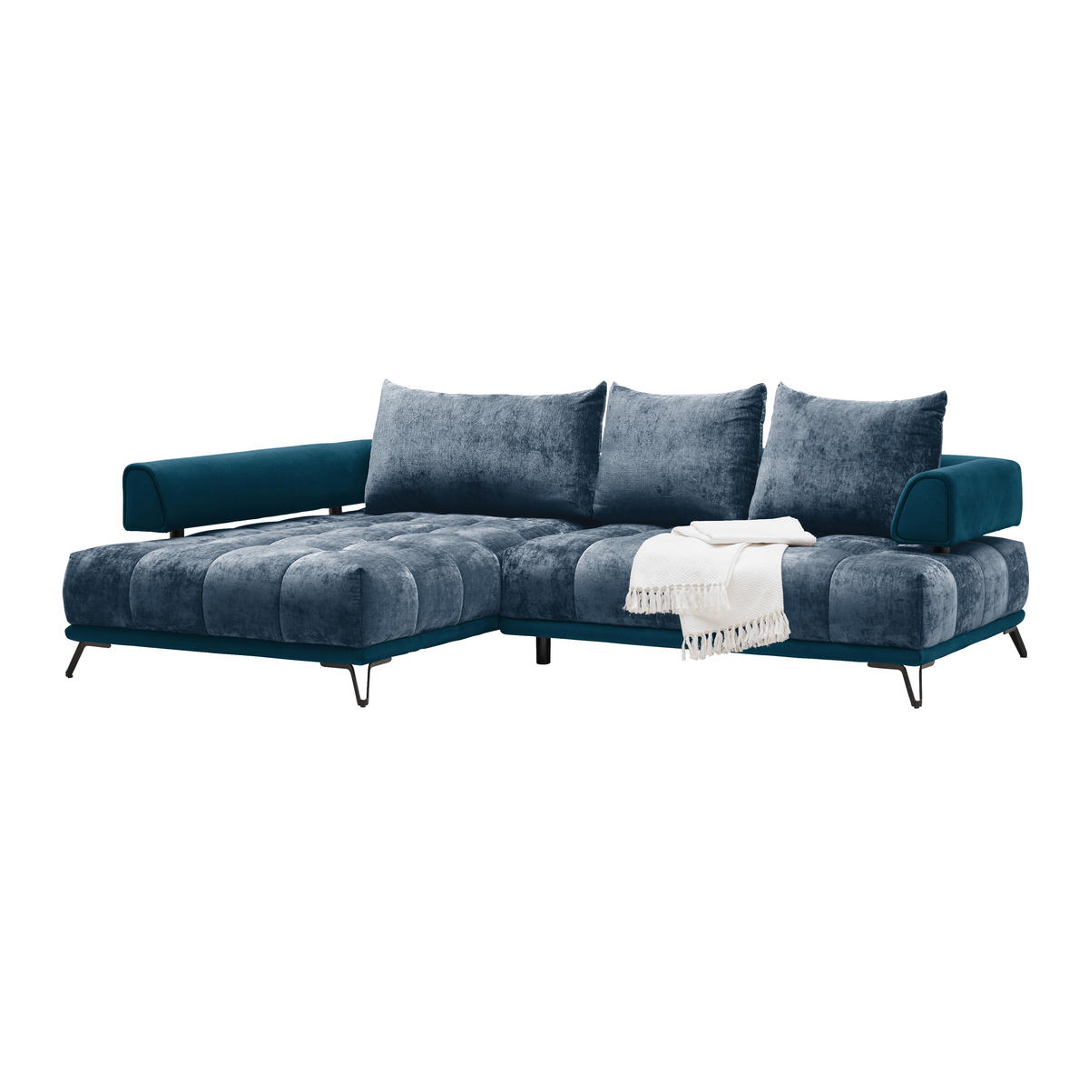 HÖRNSOFFA i kunglig blå  - kunglig blå/svart, Modern, metall/textil (184/67-87/262cm) - MID.YOU